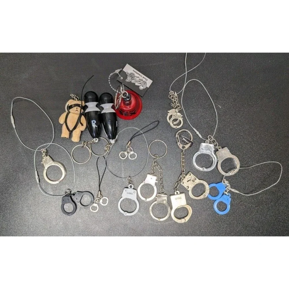14pc Adult Novelty Keychain Lot – Vibrating Mini Wands, Handcuffs, Bell, Masked